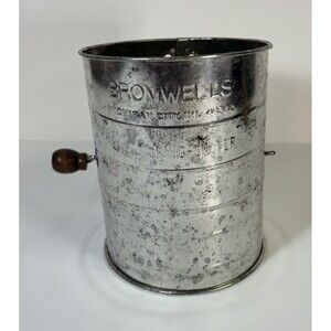 Vintage Bromwell's 3 Cup Metal Measuring Flour Sifter w/ Handle Wood Knob